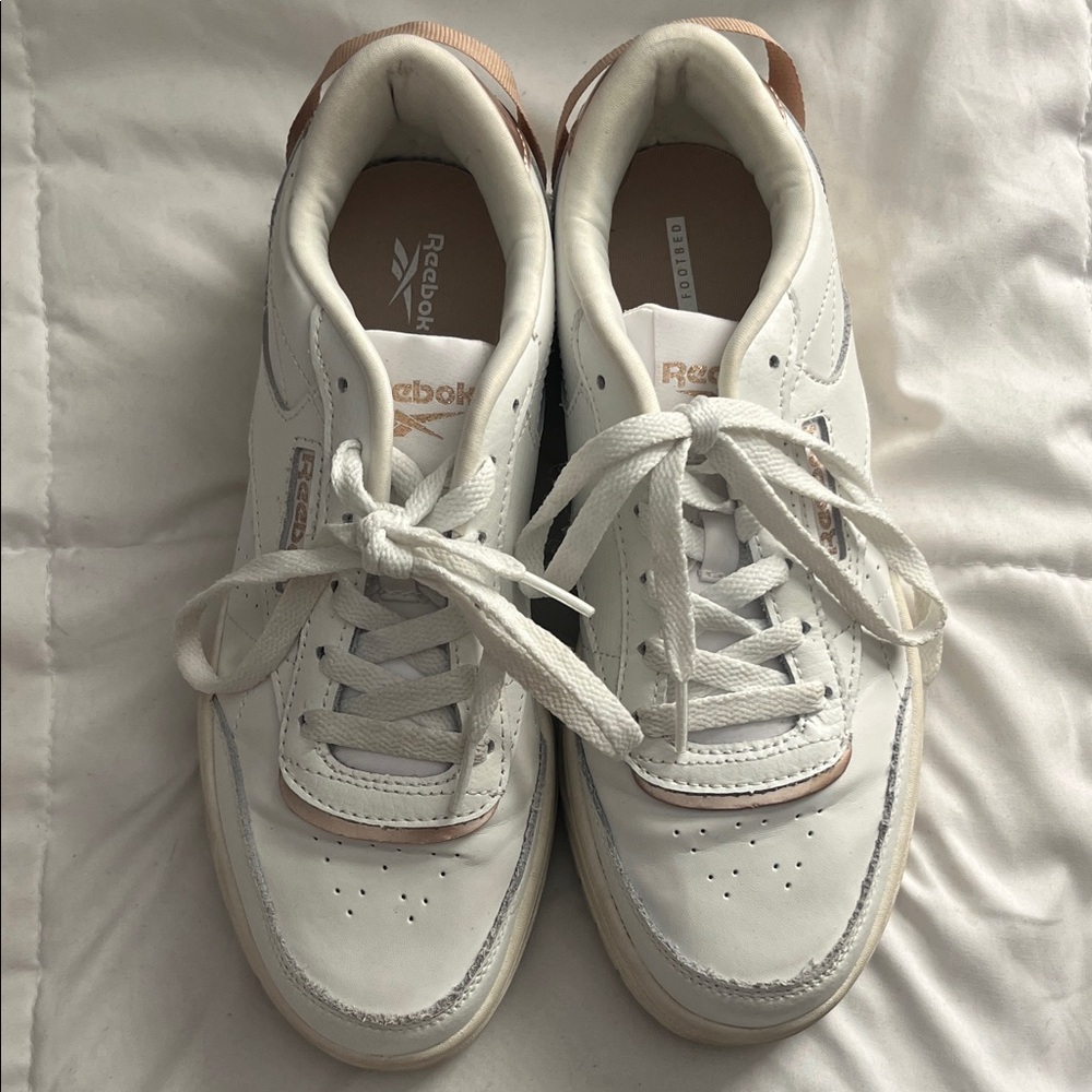 Reebok White Sneakers with rose gold Accents